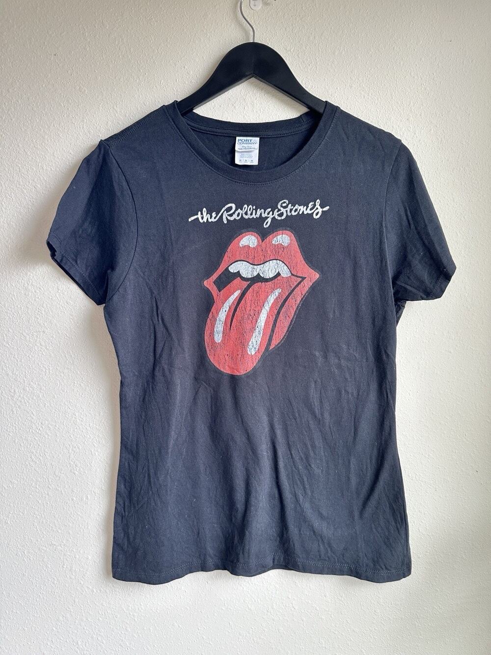Rolling Stones Women's T-shirt Medium Black Tongue Logo Port & Company